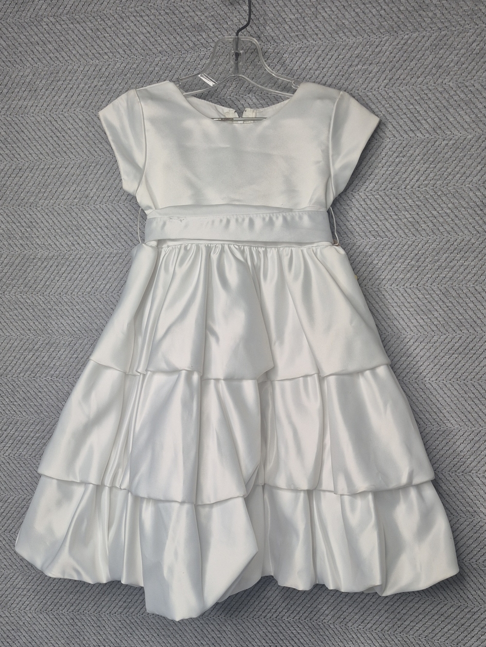 Bloom 4T White Flower Girl Wedding Pageant Princess Big Bow Layered Tulle Dress